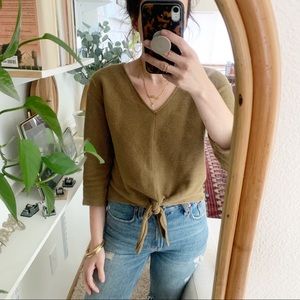Madewell Texture & Thread tie waist 3/4 sleeve top